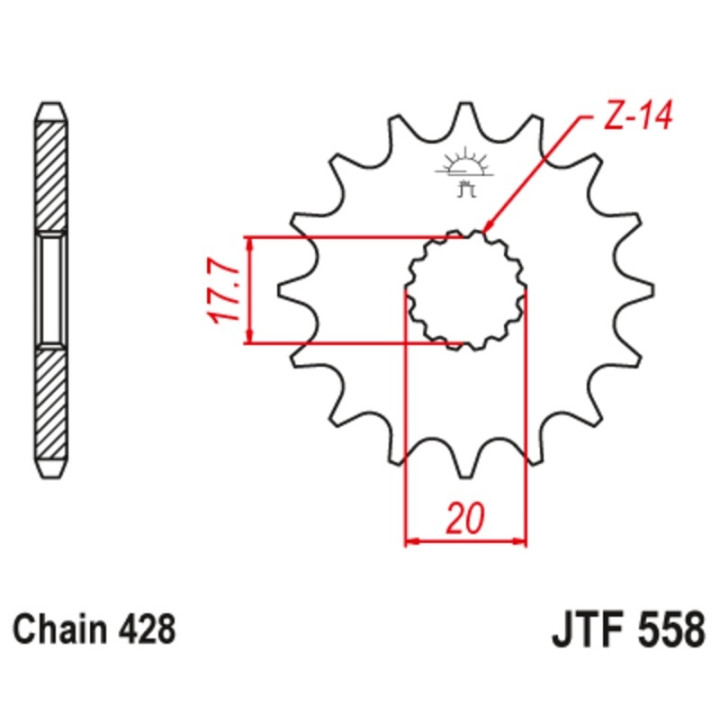 Kit chaîne JT 428HDR 16/57 renforcée - couronne standard