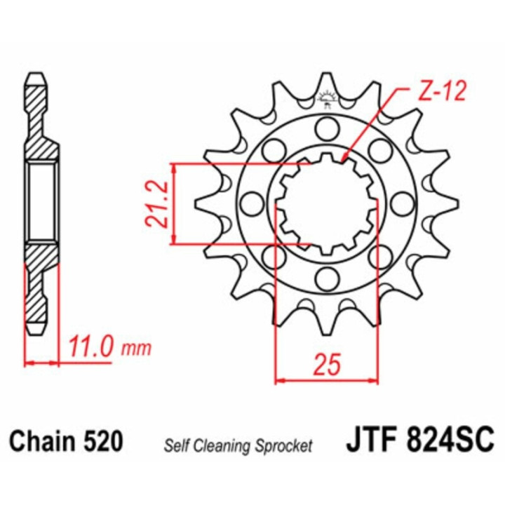 Kit chaîne JT 520X1R 13/50 renforcée - couronne standard