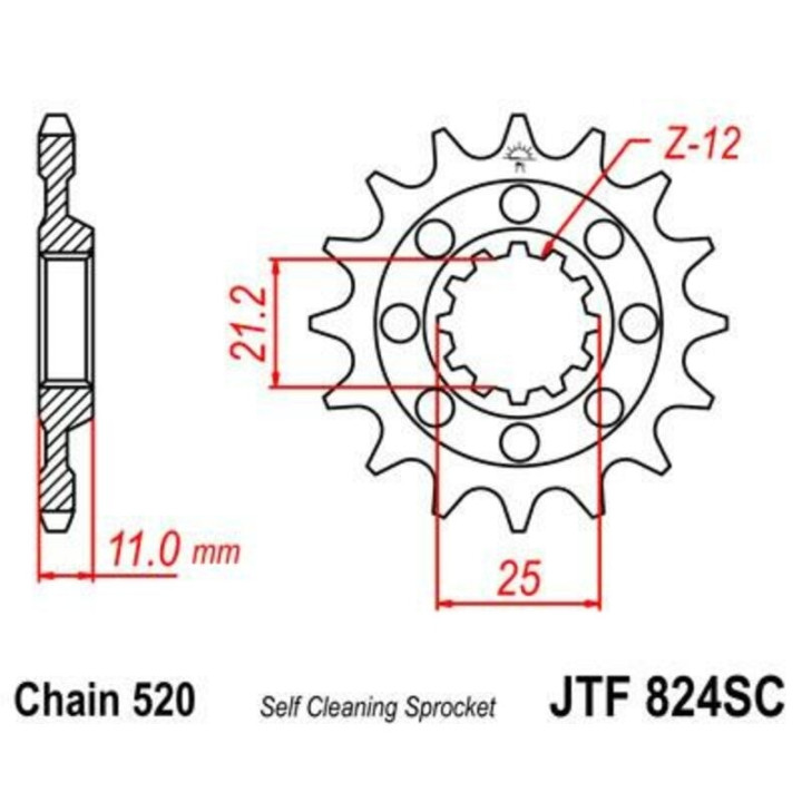Kit chaîne JT 520HDS 14/42 super-renforcée - couronne standard