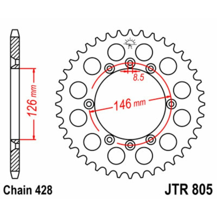 Kit chaîne JT 428HDR 16/50 renforcée - couronne standard