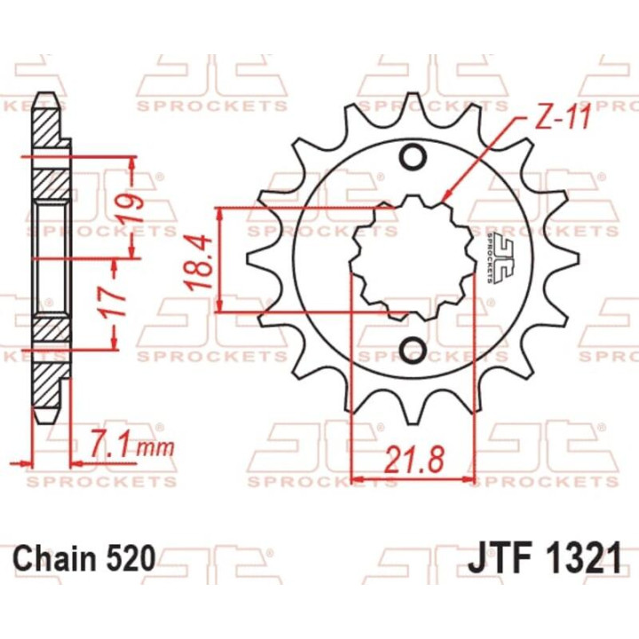 Pignon JT SPROCKETS acier anti-bruit - 520 JTF1321.14RB