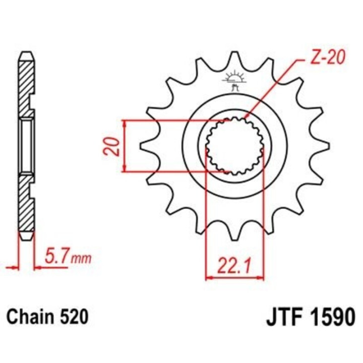 Pignon JT SPROCKETS acier standard - 520 JTF1590.12 | Oxmoto