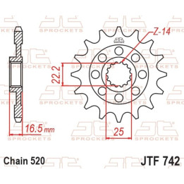Pignon JT SPROCKETS acier anti-bruit - 520 JTF742.15RB