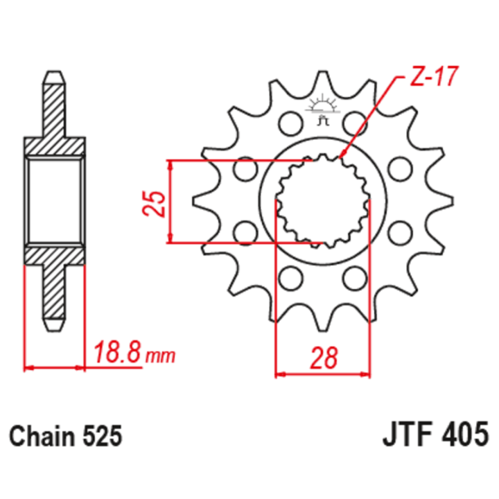 Pignon JT SPROCKETS acier anti-bruit - 525 JTF405.19RB
