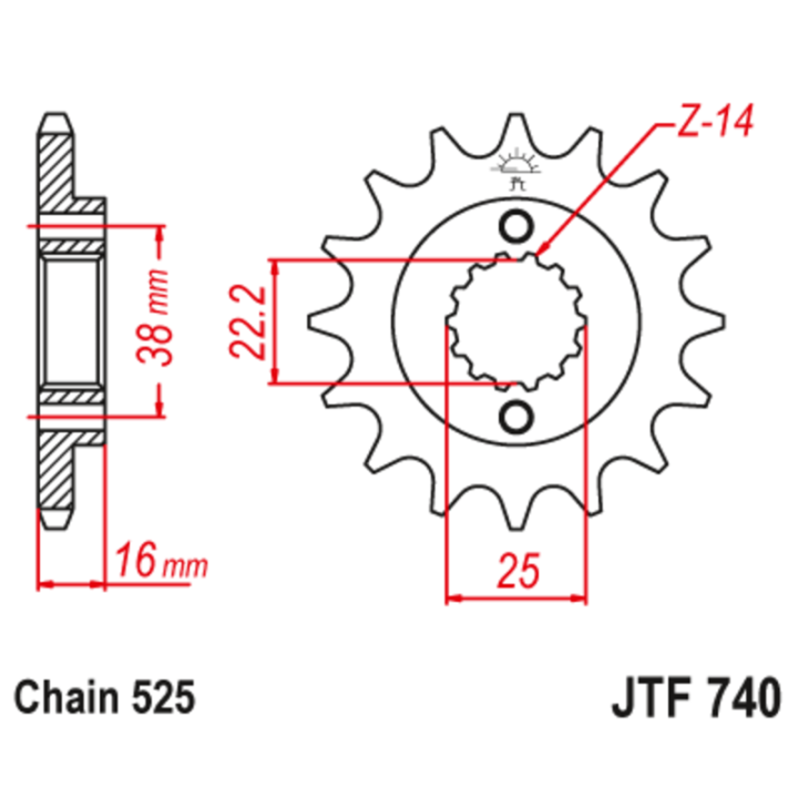 Pignon JT SPROCKETS acier anti-bruit - 525 JTF740.15RB