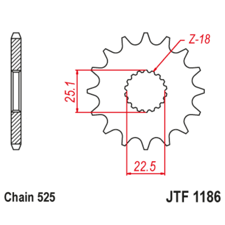 Pignon JT SPROCKETS acier anti-bruit - 525 JTF1186.16RB