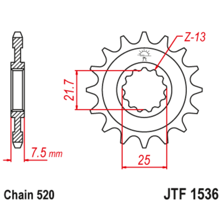 Pignon JT SPROCKETS acier anti-bruit - 520 JTF1536.16RB