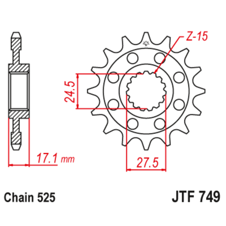 Pignon JT SPROCKETS acier anti-bruit - 525 JTF749.15RB