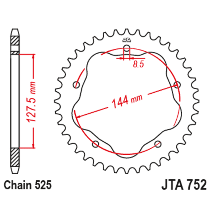 Couronne JT SPROCKETS alu standard - 525 JTA752.38BLK