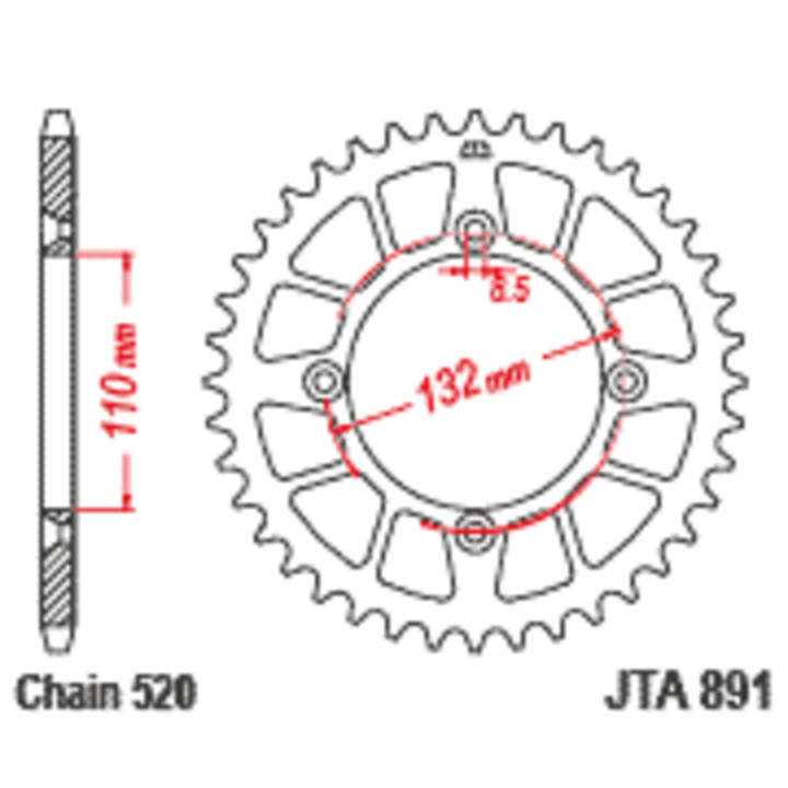 Couronne JT SPROCKETS alu standard - 520 JTA891.46BLK