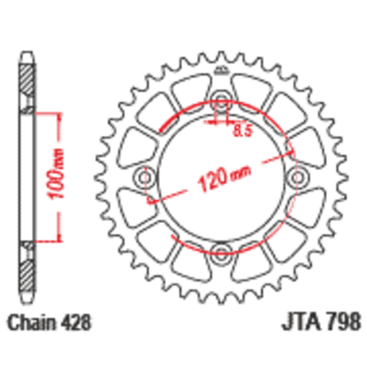 Couronne JT SPROCKETS alu standard - 428 JTA798.52BLK
