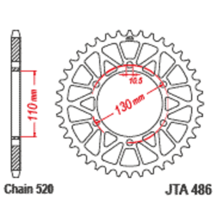 Couronne JT SPROCKETS alu standard - 520 JTA486.47BLK