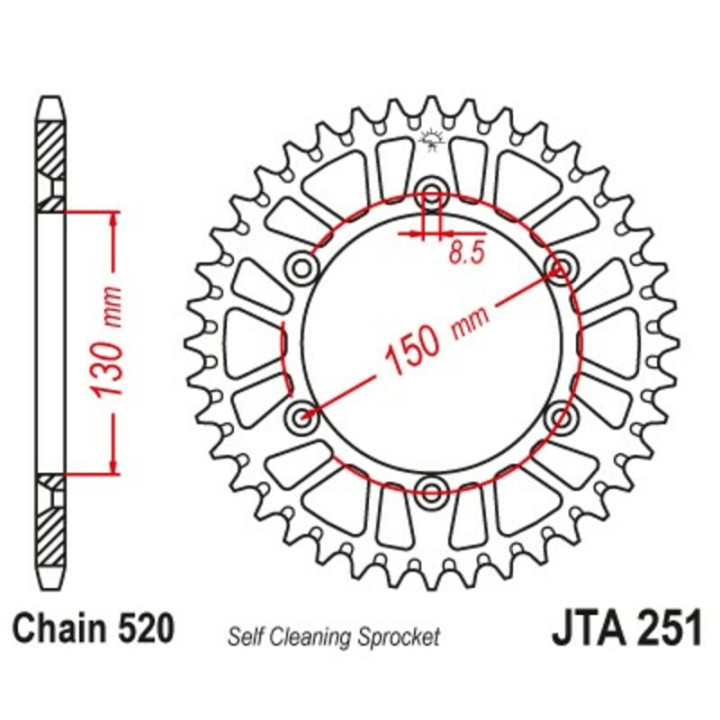 Couronne JT SPROCKETS alu standard - 520 JTA251.50BLK