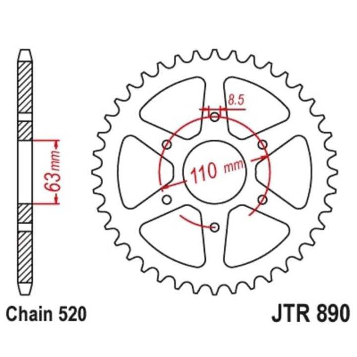 Couronne JT SPROCKETS Acier Standard - 520 JTR890ZBK.45