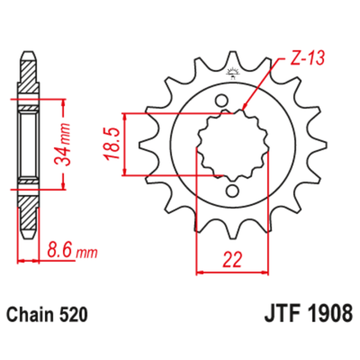 Pignon JT SPROCKETS acier anti-bruit - 520 JTF1908.15RB