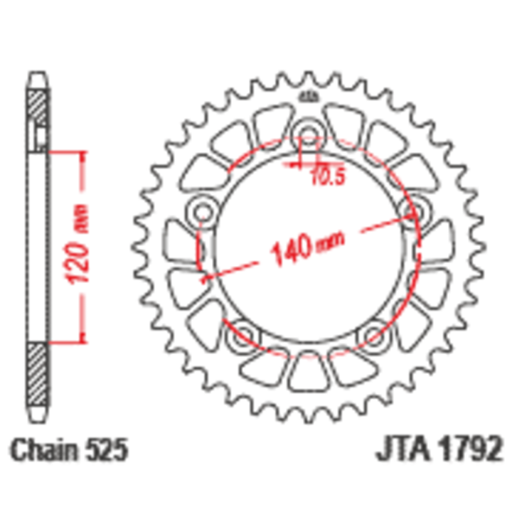 Couronne JT SPROCKETS alu standard - 525 JTA1792.43BLK