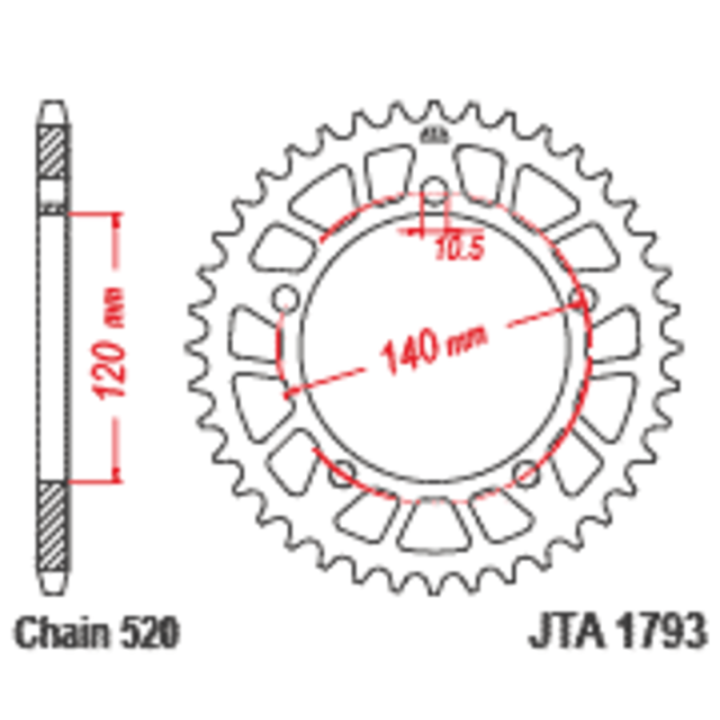 Couronne JT SPROCKETS alu standard - 520 JTA1793.43BLK