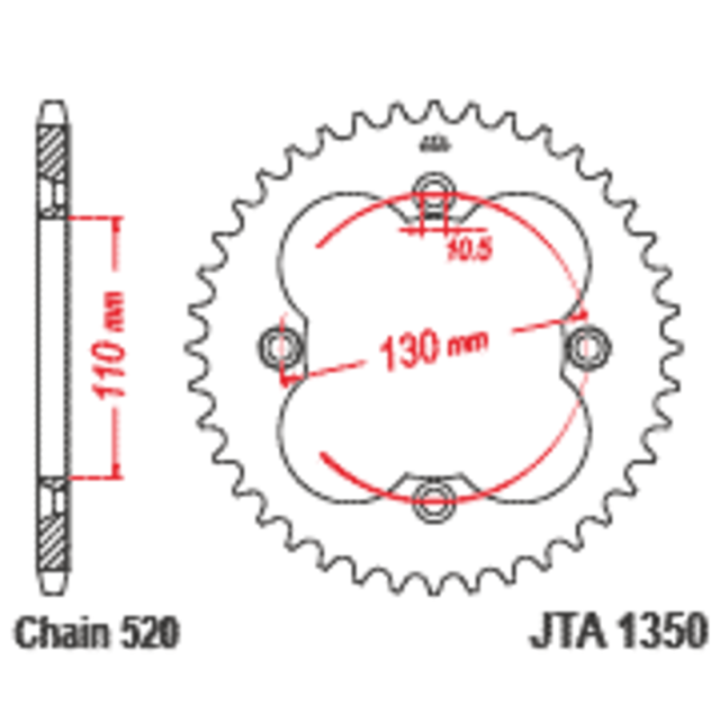 Couronne JT SPROCKETS alu standard - 520 JTA1350.38BLK
