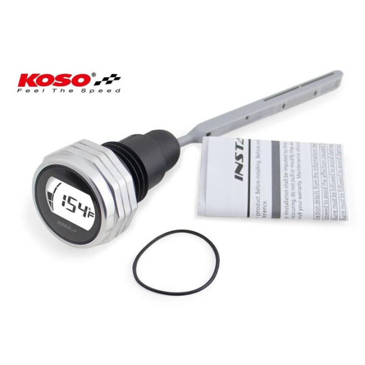 Jauge d'huile KOSO affichage LCD - boîtier argent BA053011