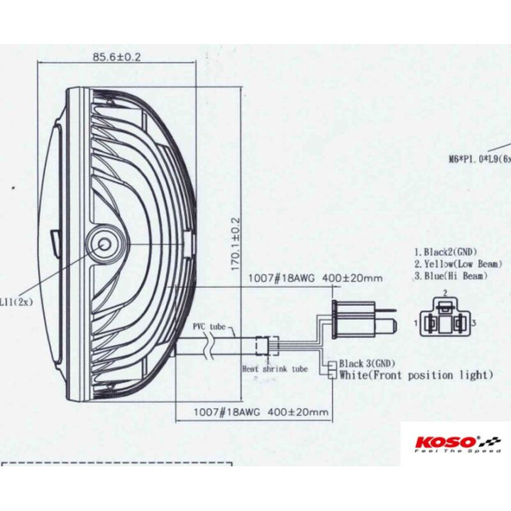 Phare LED KOSO Thunderbolt 170mm | Oxmoto