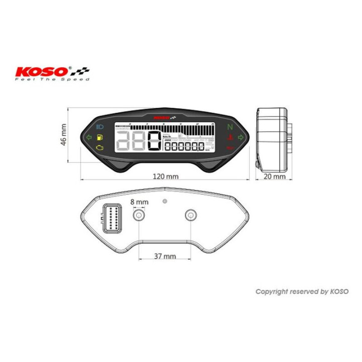 Compteur multifonctions KOSO DB-01RN LCD noir | Oxmoto