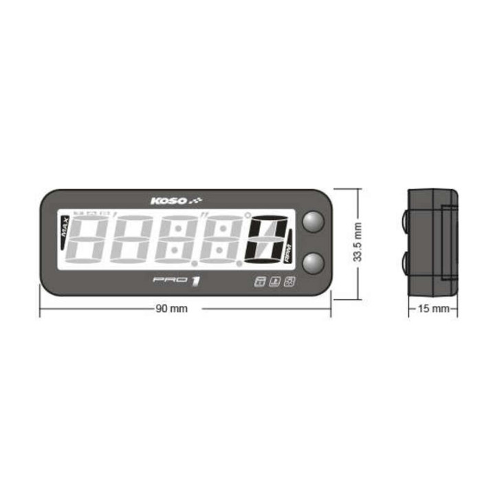 Compte-tours KOSO Pro-1 LCD multifonctions noir | Oxmoto