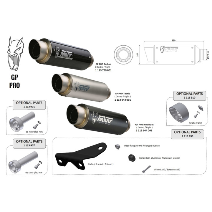 Silencieux universel MIVV GP Pro - côté droit 00.73.KU.001.SXBP