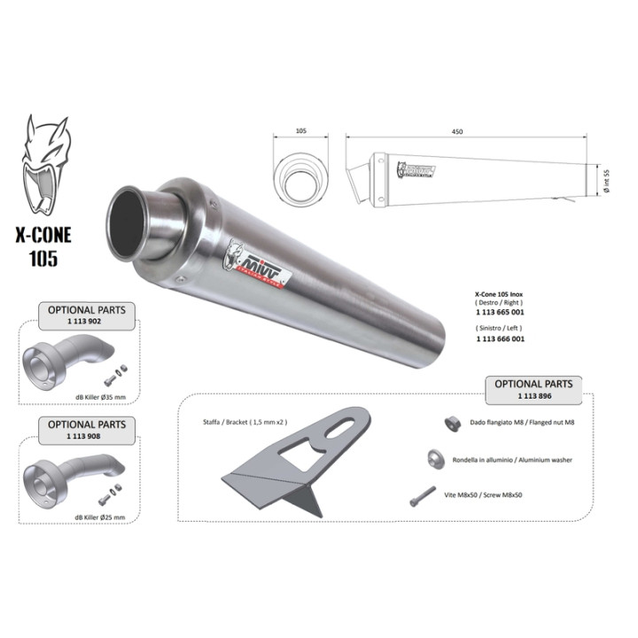 Silencieux universel MIVV X-Cone 105 - côté droit | Oxmoto