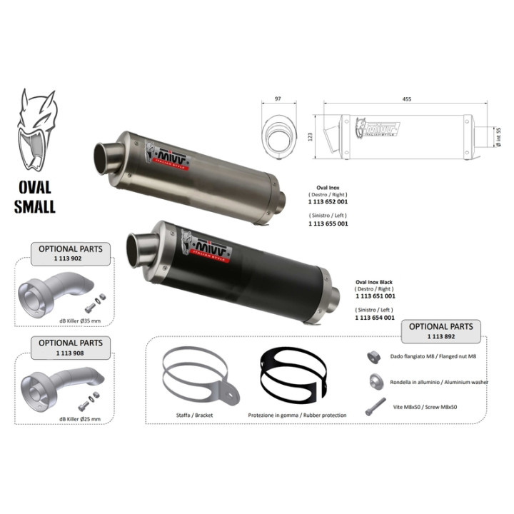 Silencieux universel MIVV Oval Small - côté gauche 00.73.KU.002.SX1