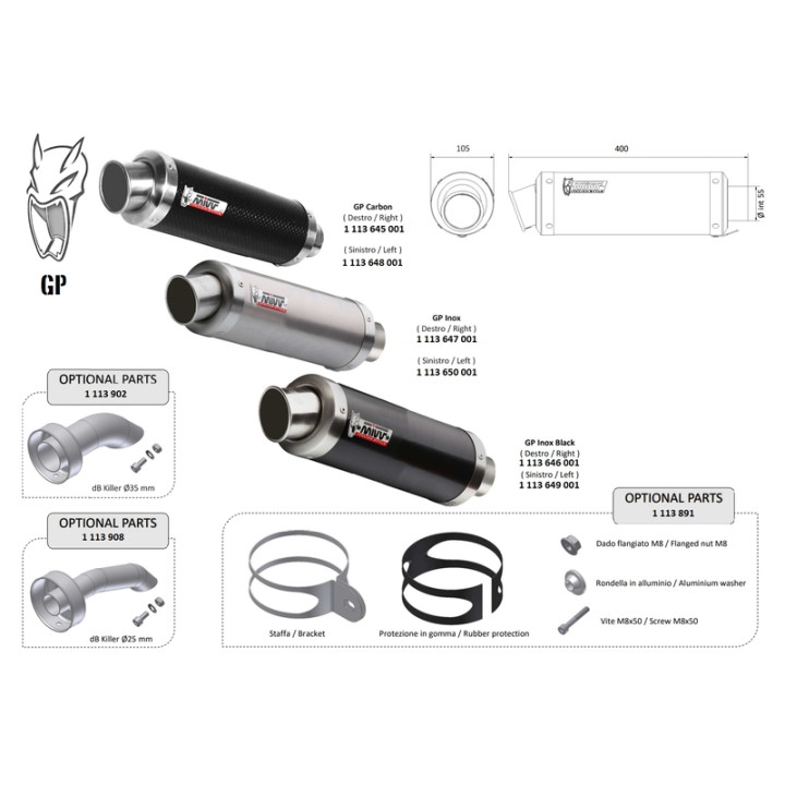 Silencieux universel MIVV GP - côté gauche 00.73.KU.002.S2S