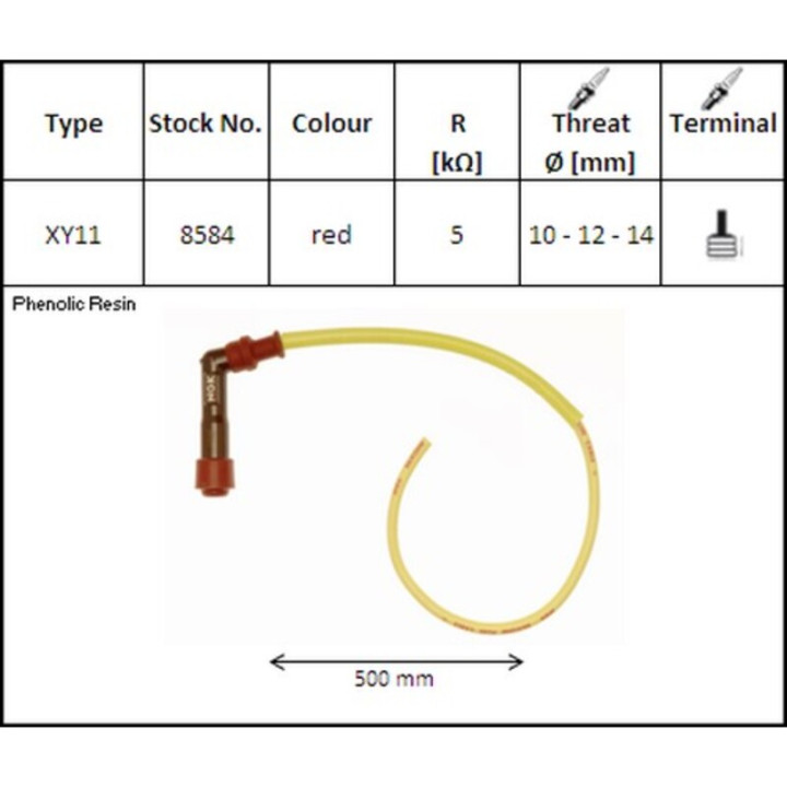 Faisceau d'allumage LY11 coudé 102° pour Bobine sans olive - cable 50cm NGK