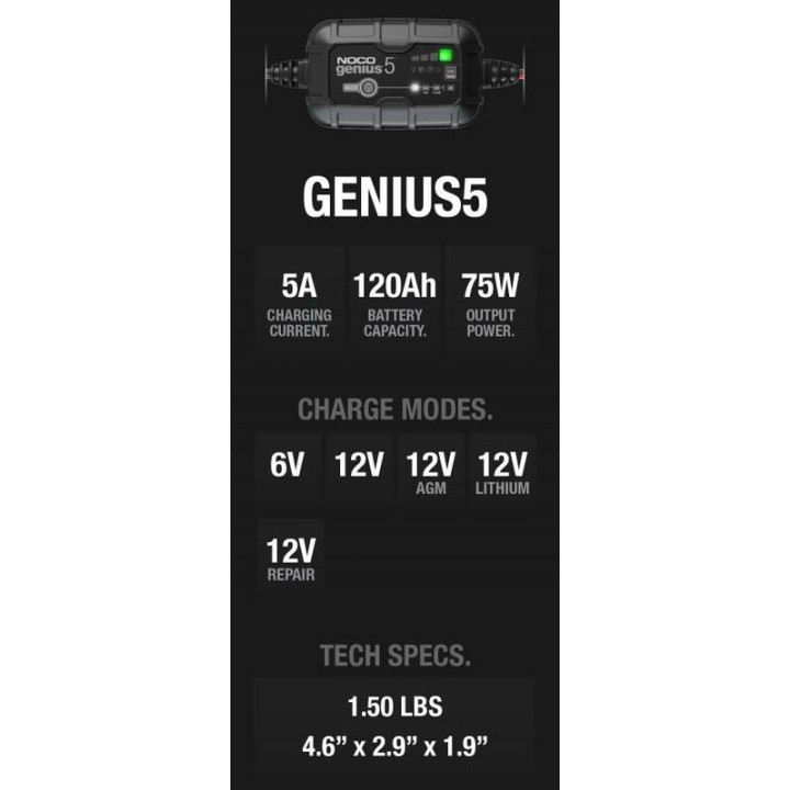 Chargeur de batterie intelligent Noco Genius5 6/12V 5A