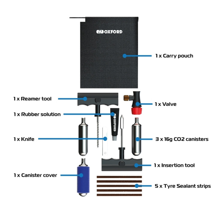Kit de réparation de pneu Oxford CO2 n°1 | Oxmoto
