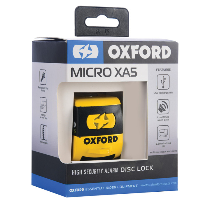 Bloque-disque Oxford XA5 Alarm - jaune & noir | Oxmoto