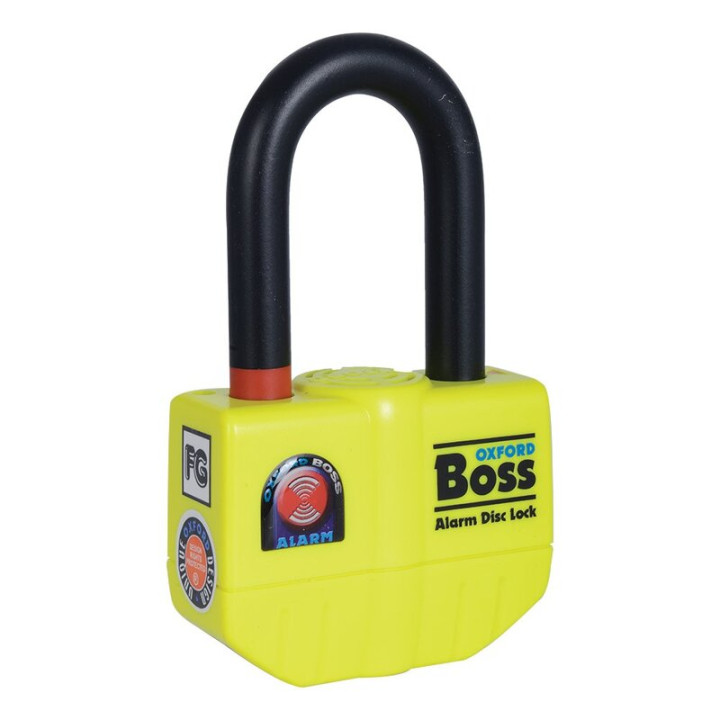 Bloque-disque Oxford Boss Alarm 14 mm avec chaîne 12 mm x 1,2 m - homologué Sold Secure Gold