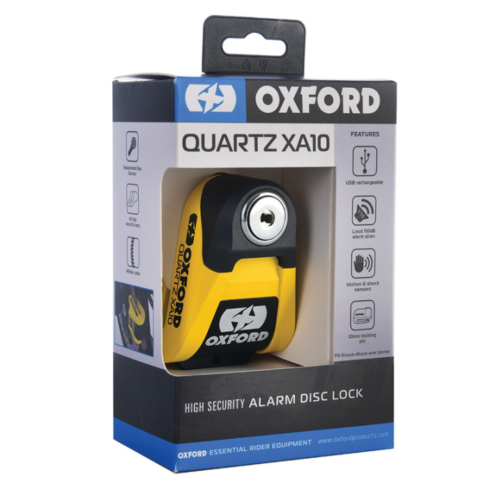 Bloque-disque alarme Oxford XA10 - Ø10mm jaune/noir | Oxmoto