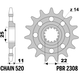 Pignon PBR acier standard - 520 2308 14 18NC | Oxmoto