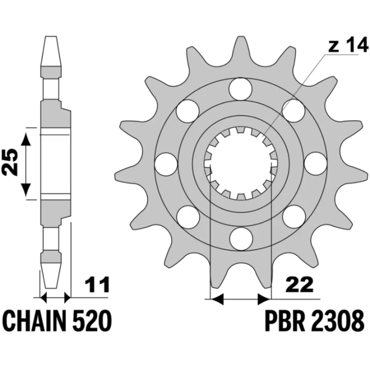 Pignon PBR acier standard - 520 2308 13 18NC | Oxmoto