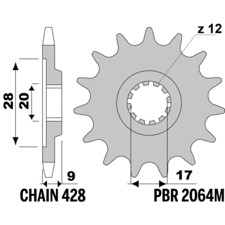 Pignon PBR acier standard - 428 2064M 14 18N | Oxmoto