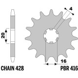Pignon PBR acier standard - 428 416 12 18NC | Oxmoto