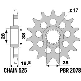 Pignon PBR acier standard - 525 2078 17 18NC | Oxmoto