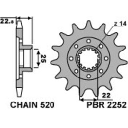 Pignon PBR acier standard - 520 2252 17 18NC | Oxmoto