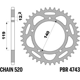 Couronne PBR acier standard - 520 4743 44 C45 | Oxmoto