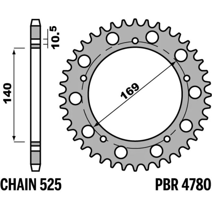Couronne PBR acier standard - 525 4780 45 C45 | Oxmoto