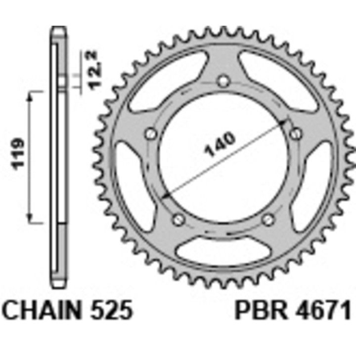 Couronne PBR acier standard - 525 4671 45 C45 | Oxmoto