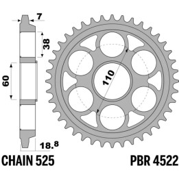 Couronne PBR Acier Renforcé - 525 4522 38 C45T | Oxmoto