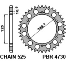 Couronne PBR acier standard - 525 4730 43 C45 | Oxmoto
