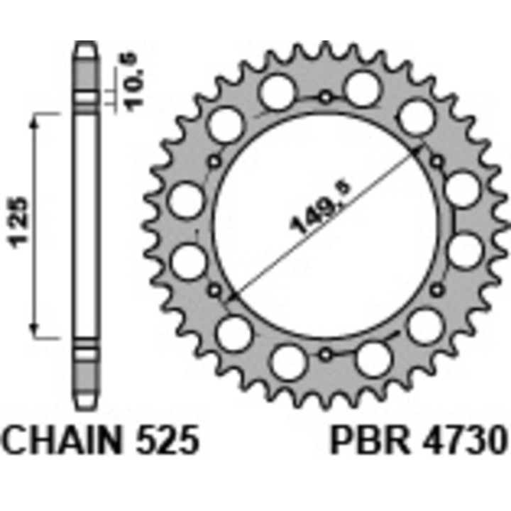 Couronne PBR acier standard - 525 4730 42 C45 | Oxmoto