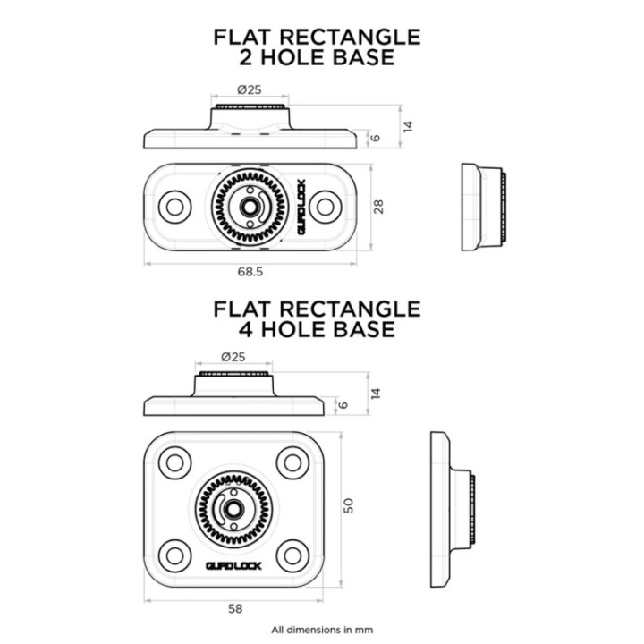 Base rectangulaire 4 trous QUAD LOCK 360 | Oxmoto