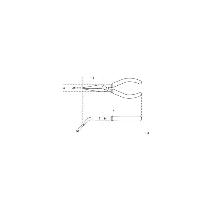 Pince à becs coudés plats longs striés Beta taille 200 branches gainées confort bi-matières